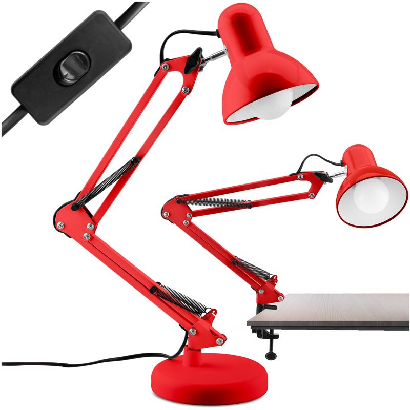 Lampka Biurkowa Lumiled Kreślarska Stołowa E27 Czerwona z Uchwytem na Blat 1 szt.