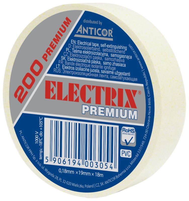 Taśma izolacyjna PCV Electrix 200 0,18 mm x 19 mm x 18 m biała