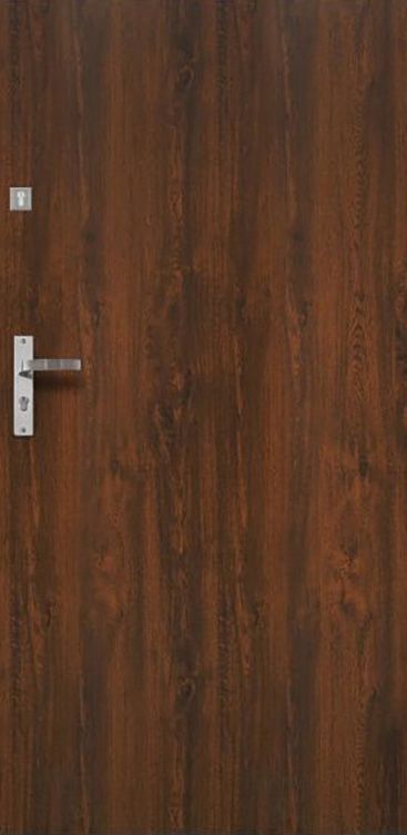 Drzwi zewnętrzne stalowe Jowisz Gładki 90 prawe orzech