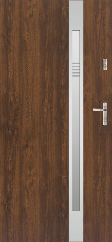 Drzwi zewnętrzne stalowe Jowisz Auriga Slim 90 lewe orzech