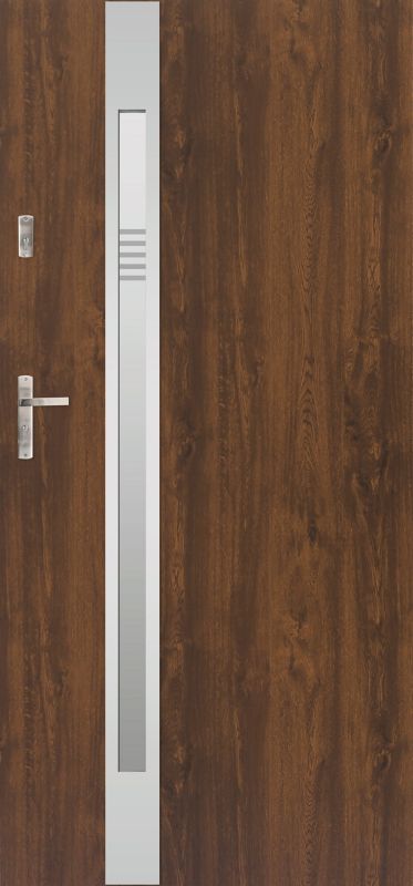 Drzwi zewnętrzne stalowe Jowisz Auriga Slim 90 prawe orzech
