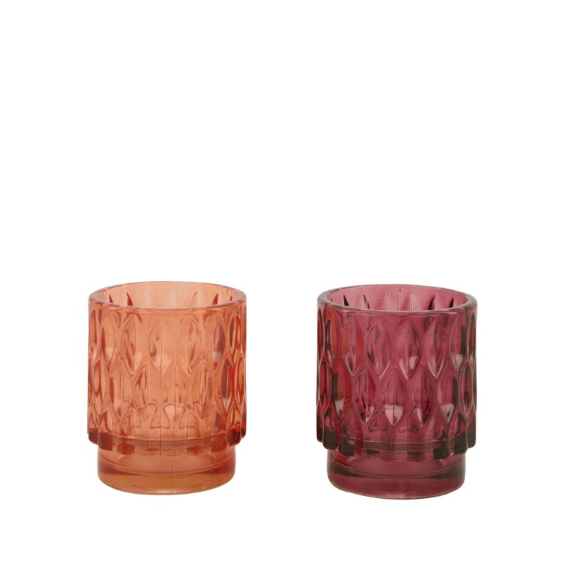 Świecznik szklany na tealight pomarańczowy / czerwony