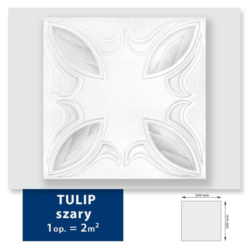 8x Kaseton sufitowy / Panel dekoracyjny 3DExclusive Tulip szary 50x50 XPS,  lekki, łatwy montaż, efekt nowoczesnego wnętrza 2 m2