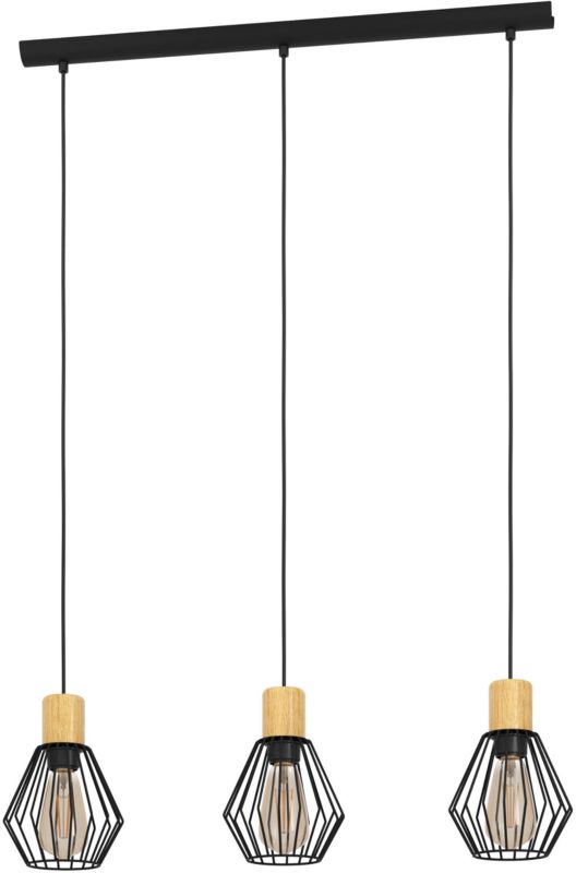 Lampa wisząca Palmorla 3 x E27 czarno-drewniana
