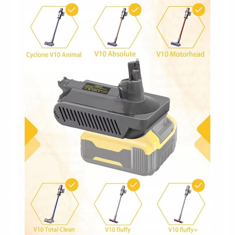 Adapter Baterii Zamiennik - Kompatybilny z Akumulatorami Dewalt 18V/20V/60V, Do Odkurzaczy Dyson V10, Tworzywo ABS, 1 szt.