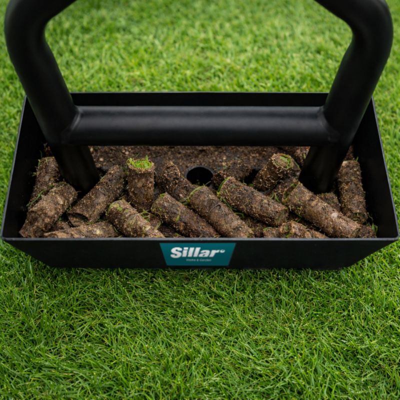 Aerator, Sillar, ręczny, z tacą na glebę, skrobakiem, do trawników, stal węglowa, 96 cm, 1szt.