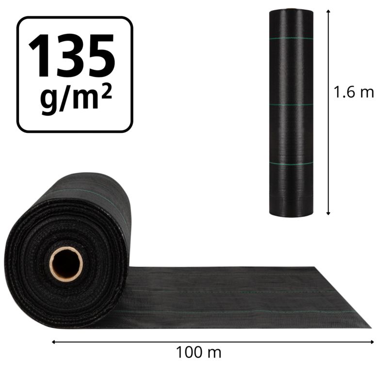 Agrowłóknina FUNFIT GARDEN 135g/m² czarna mata antychwastowa 1,6x100m +50 szpilek 1szt.