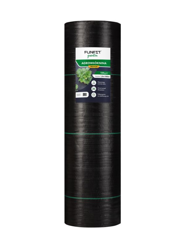 Agrowłóknina FUNFIT GARDEN 135g/m² czarna mata antychwastowa 1,6x100m +50 szpilek 1szt.