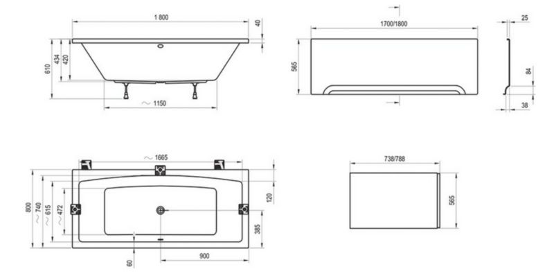 Akrylowa wanna prostokątna Ravak FORMY 02 180 x 80 snowwhite 1 szt
