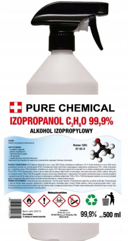 Alkohol izopropylowy ipa 99,9% Pure Chemical do odtłuszczania cleaner led lcd 0,5 l 1 szt.