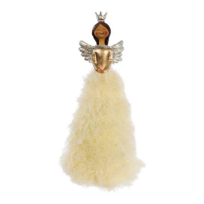 Anioł MAG z futerkiem w kremowej sukience 35 cm