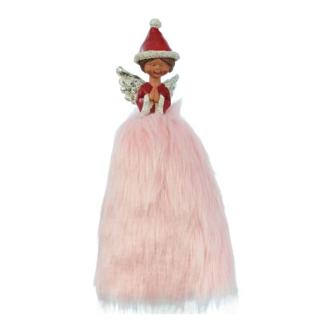 Anioł MAG z futerkiem w różowej sukience 25 cm