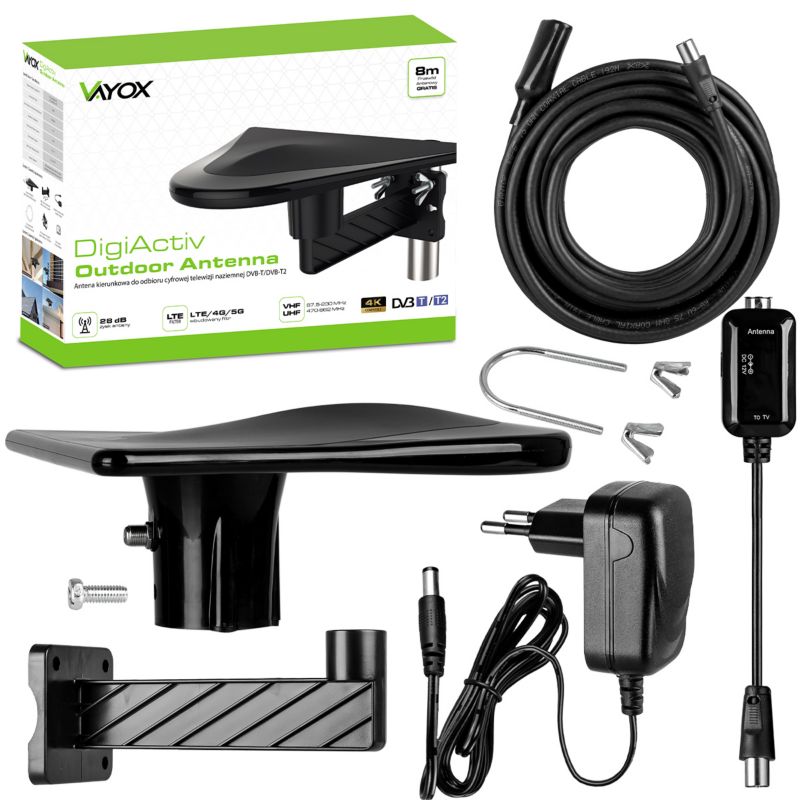 Antena kierunkowa Vayox VA0023 DigiActiv VHF UHF DVB-T2 4K filtr LTE 5G 1 szt.