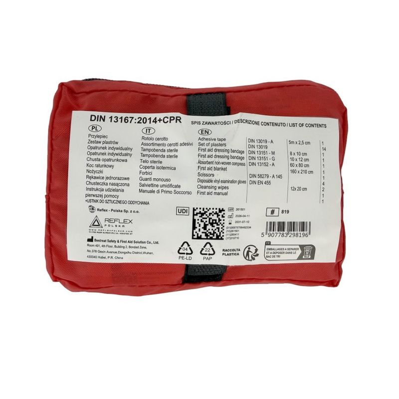 Apteczka Mini DIN 13167 z ustnikiem, czerwona, Carmotion, 1 szt.