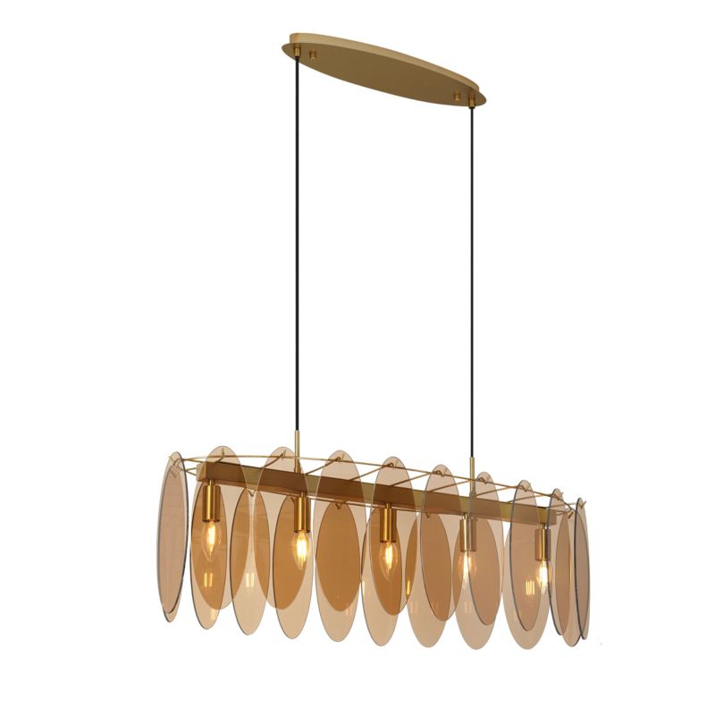 Artdeco lampa wisząca z kloszem (1 punkt) do stołu jadalnego Qazqa Mochan 91 bursztynowy owalny max 10W E14 z 5 punktami 1 szt.