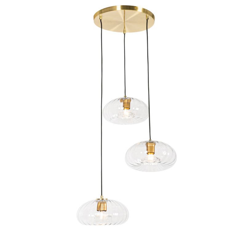 Artdeco lampa wisząca z kloszem (3 punkty) do stołu jadalnego Qazqa Ayesha 56 gold okrągły max 25W E27 z 3 punktami 1 szt.
