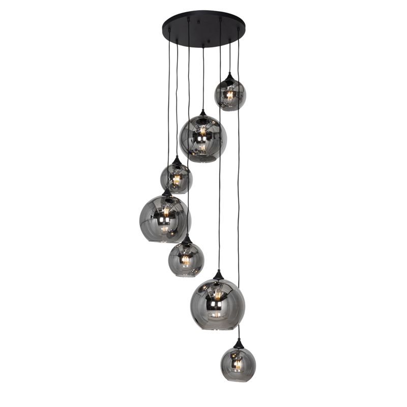 Artdeco lampa wisząca z kloszem (5 punktów) do stołu jadalnego Qazqa Sandra 65 czarny max 40W E27 z 7 punktami świetlnymi  1 szt.