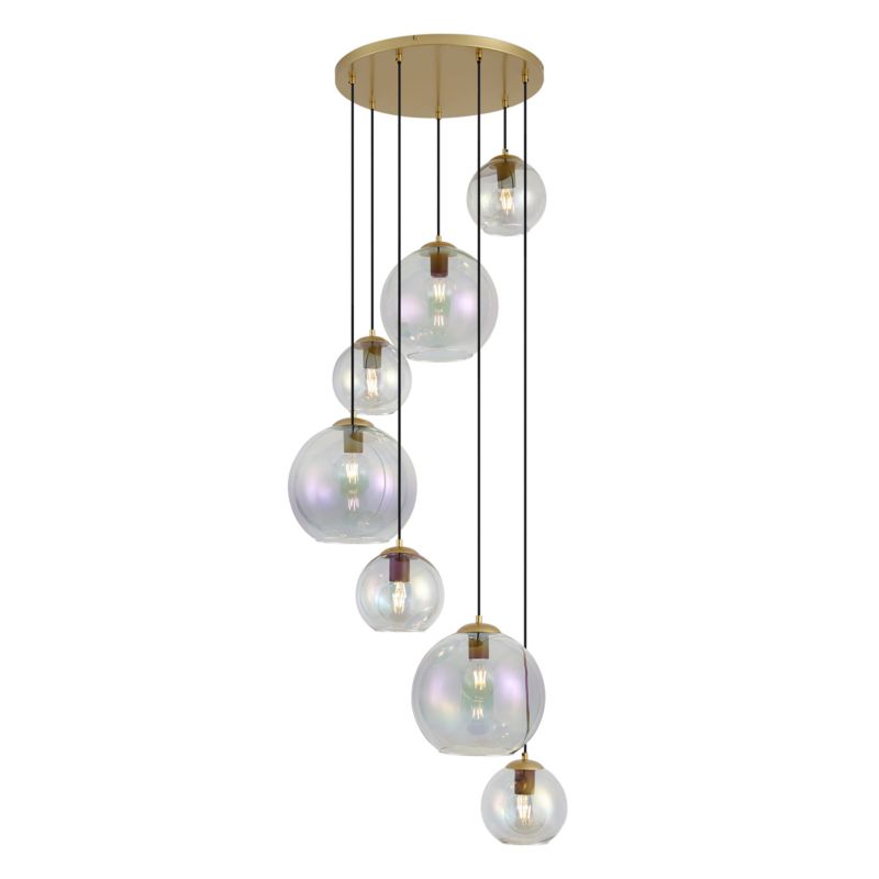 Artdeco lampa wisząca z kloszem (5 punktów) do stołu jadalnego Qazqa Sandra 72 złoty/mosiężny okrągły max 15W E27 z 7 1 szt.