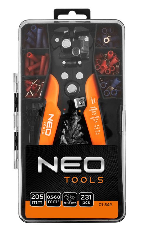 Automatyczny ściągacz izolacji NEO TOOLS 200mm, czołowy + konektory 1 szt.