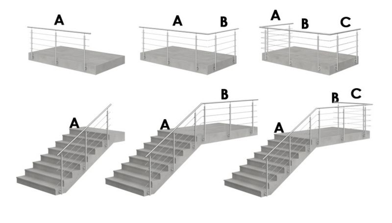 Balustrada balkonowa AVIS, barierka schodowa 4 x fi12 mm, stal nierdzewna, szlifowana, długość 1,20 m