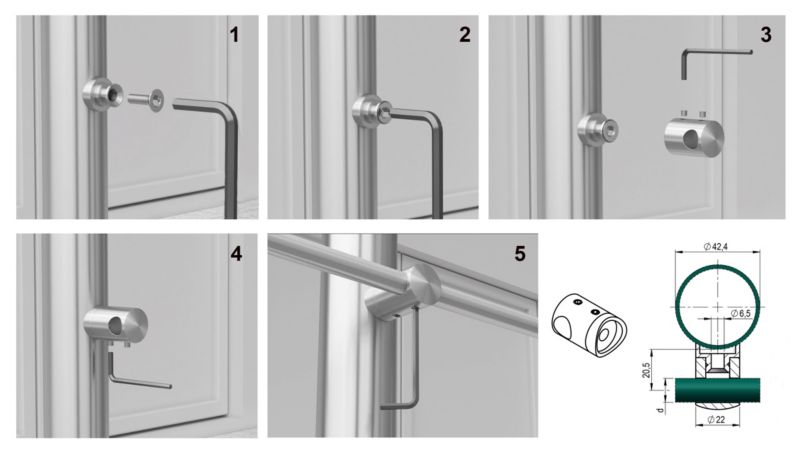 Balustrada balkonowa AVIS, barierka schodowa 4 x fi12 mm, stal nierdzewna, szlifowana, długość 1,20 m