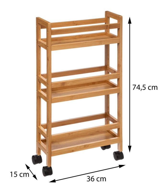 Bambusowy wózek na kółkach 3 poziomy 5Five Simply Smart brązowy 36 x 74 cm 1 szt.