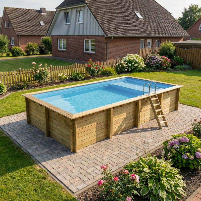 Basen AQUA ALTANKA 8.5 x 4.35  - H.1.45 m z plażą, jasnoniebieski, ze wspornikami do zabetonowania, BAS7309OSPI+PLA309, 1szt.