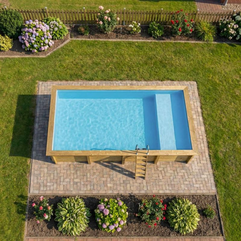 Basen AQUA ALTANKA 8.5 x 4.35  - H.1.45 m z plażą, jasnoniebieski, ze wspornikami do zabetonowania, BAS7309OSPI+PLA309, 1szt.