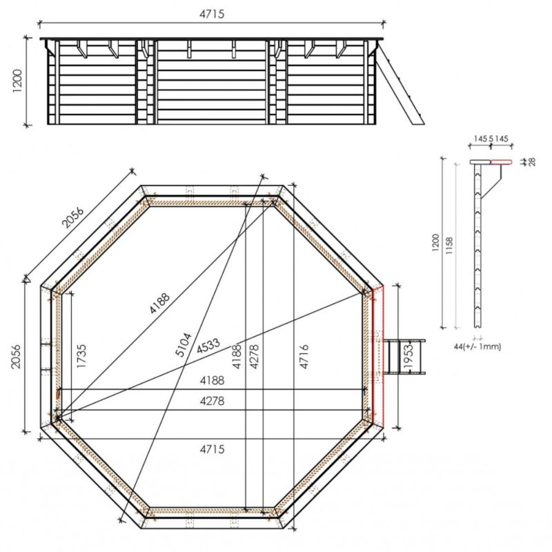 Basen drewniany ALTANKA 4,71x4,72 - H.1,20 m - z filtracją, BAS753OSP, 1szt.