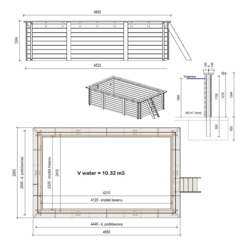 Basen drewniany Aqua ALTANKA 4,65x - H.1,24 m - z filtracją, BAS7306OSPU, 1szt.