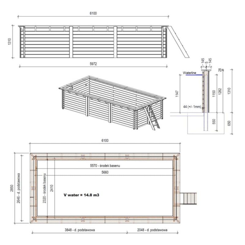 Basen drewniany Aqua ALTANKA 6,1x - H.1,31 m - z filtracją, BAS7307OSPI, 1szt.