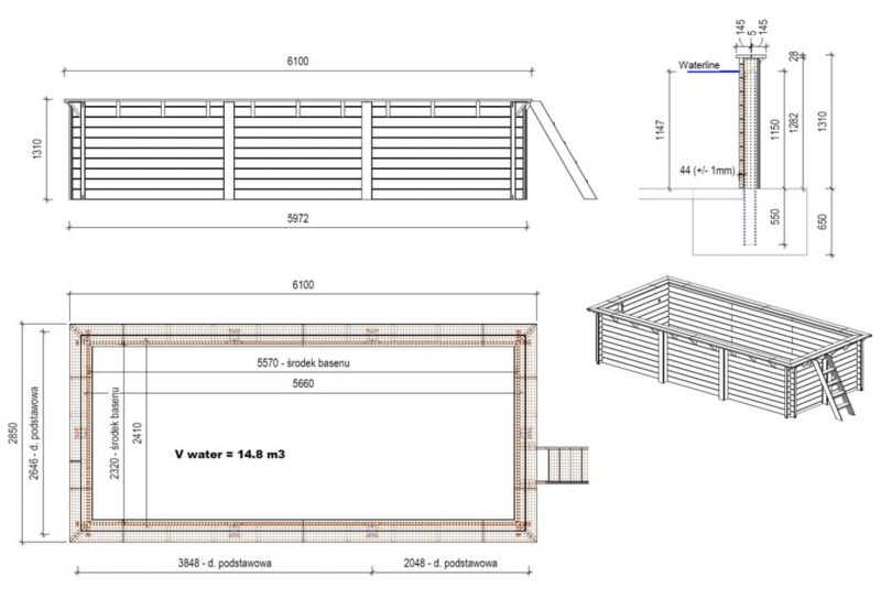 Basen drewniany Aqua ALTANKA 6,1x - H.1,31 m - z filtracją i szafką na osprzęt, BAS7307OSPL+SZA, 1szt.
