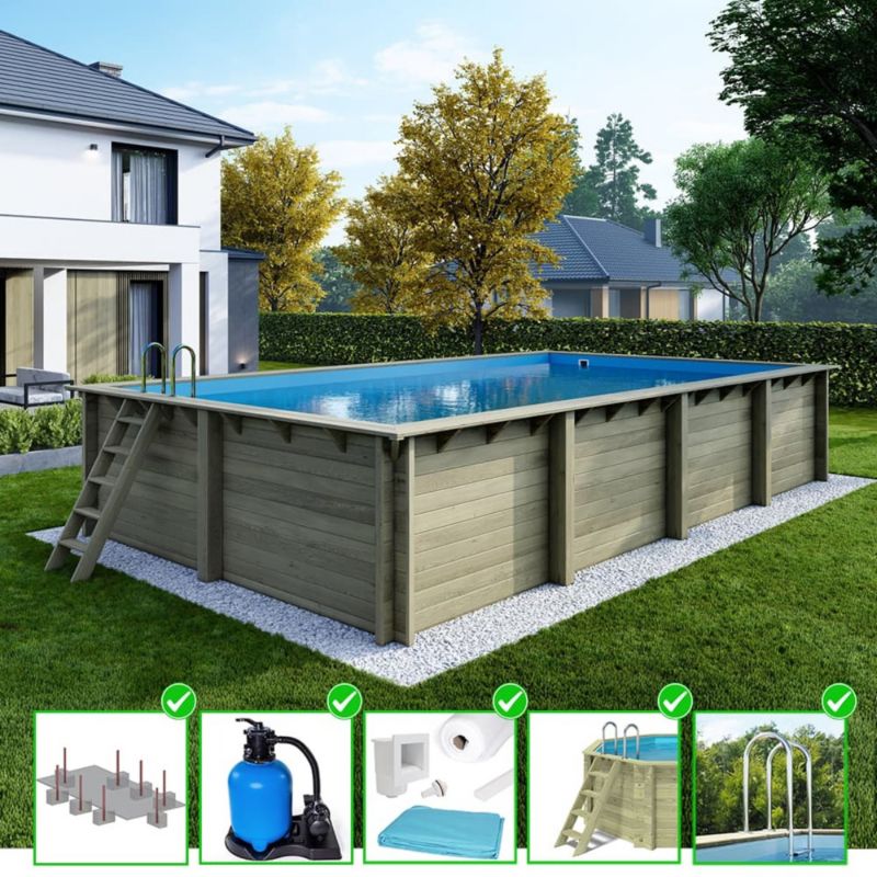 Basen drewniany Aqua ALTANKA 8,5x4,35 - H.1,45 m - z filtracją, BAS7309OSPI, 1szt.