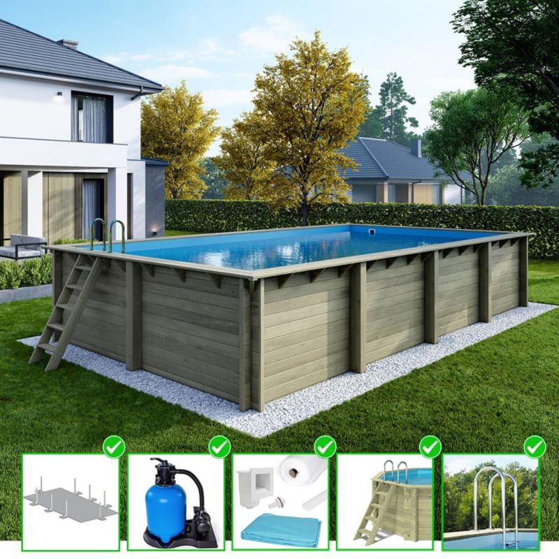 Basen drewniany Aqua ALTANKA 8,5x4,35 - H.1,45 m - z filtracją, BAS7309OSPL, 1szt.