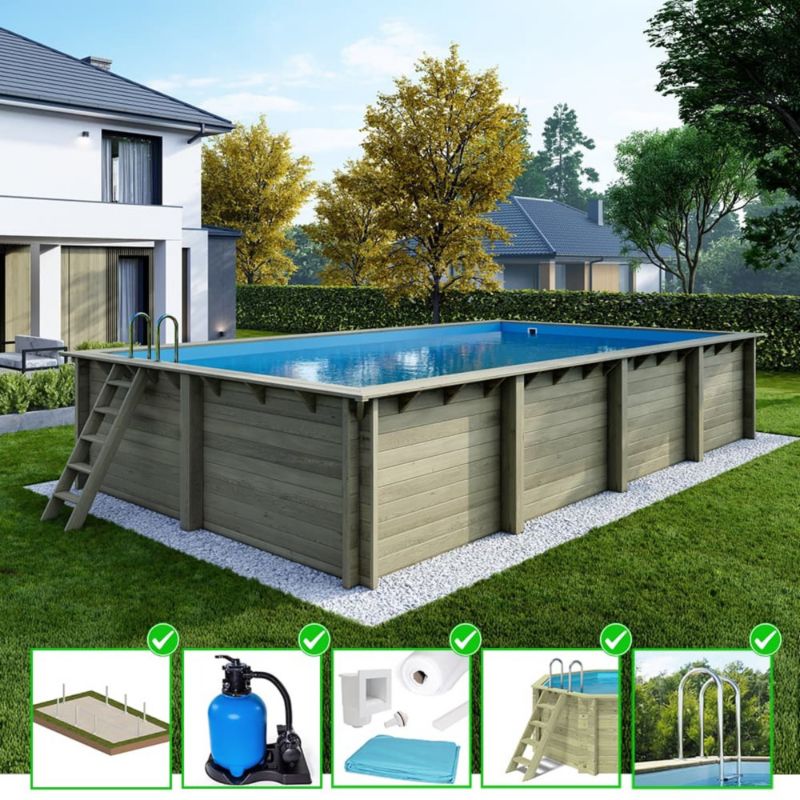 Basen drewniany Aqua ALTANKA 8,5x4,35 - H.1,45 m - z filtracją, BAS7309OSPU, 1szt.