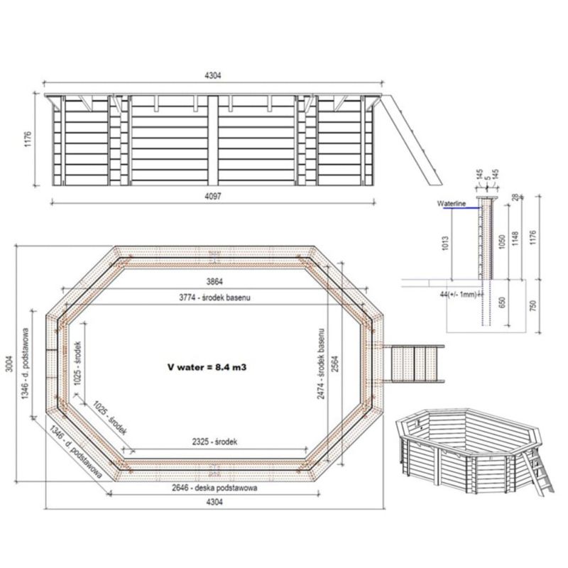 Basen drewniany Nemo ALTANKA 4,3x3 - H.1,18 m - z filtracją, BAS7302OSPI, 1szt.
