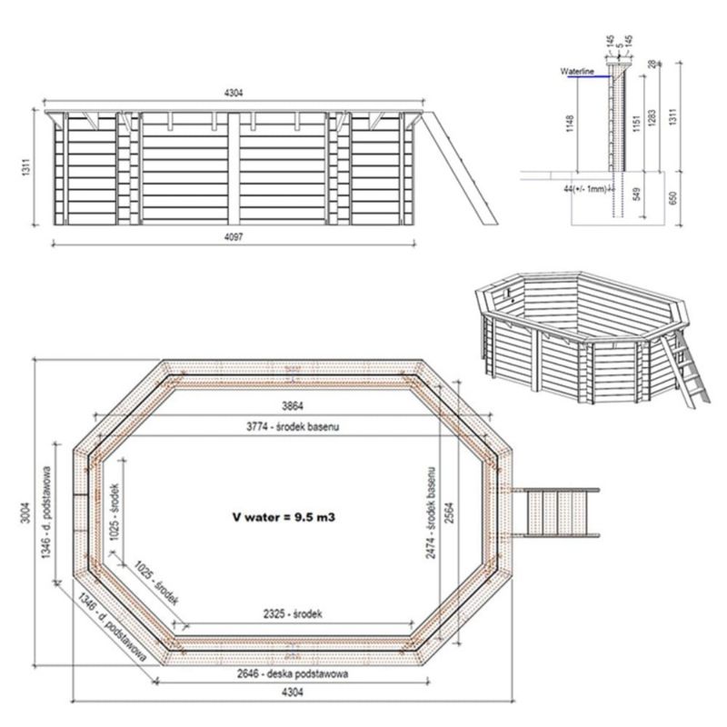 Basen drewniany Nemo ALTANKA 4,3x3 - H.1,31 m - z filtracją, BAS7303OSPL, 1szt.