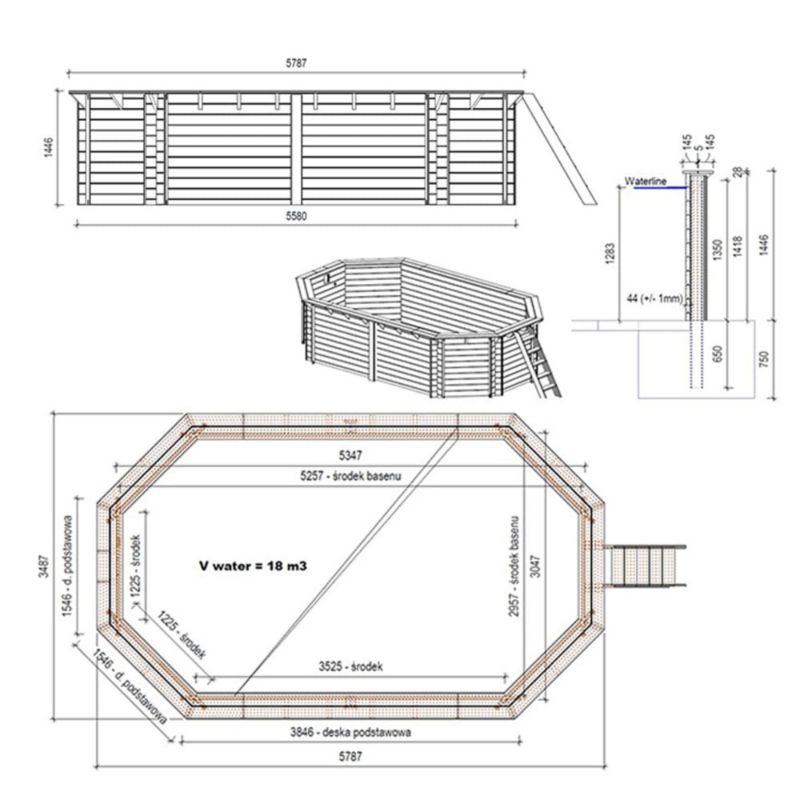 Basen drewniany Nemo ALTANKA 5,79x - H.1,45 m - z filtracją, BAS7304OSPU, 1szt.