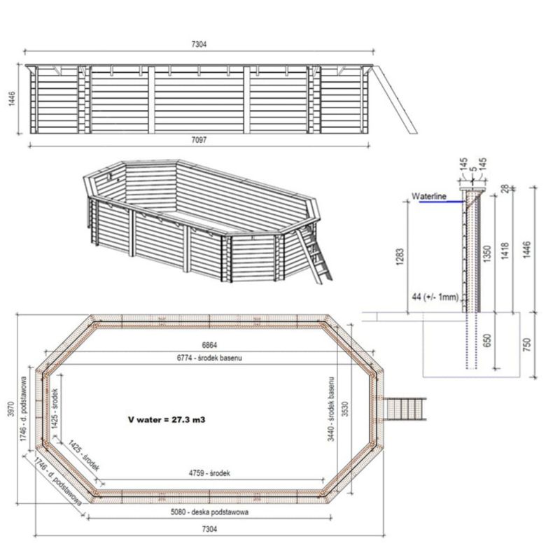 Basen drewniany Nemo ALTANKA 7,3x - H.1,45 m - z filtracją, BAS7305OSPU, 1szt.