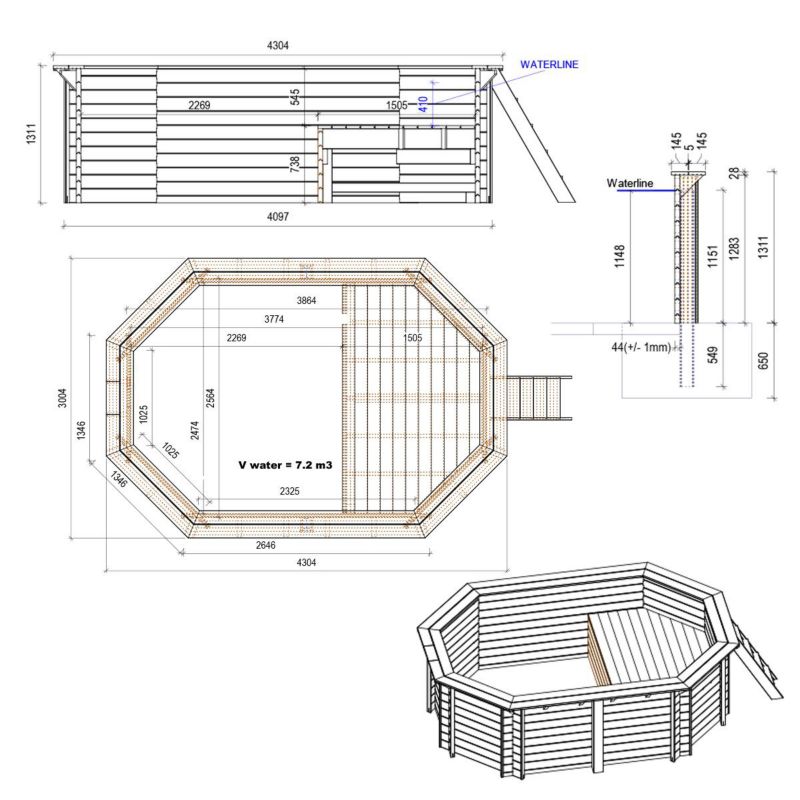 Basen NEMO ALTANKA 4.3 x 3  - H.1.31 m z plażą, piaskowy, ze wspornikami do zabetonowania, BAS7303OSPI3+PLA303, 1szt.
