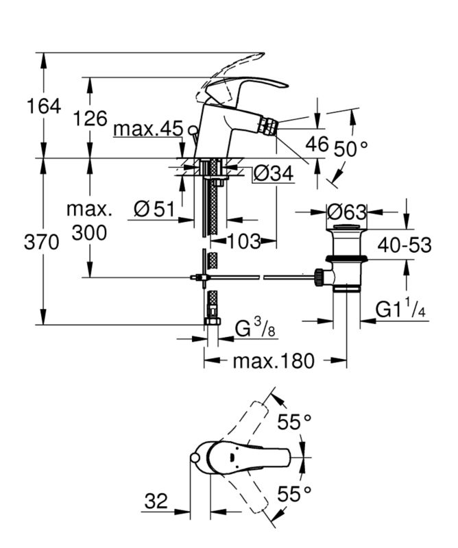 Bateria bidetowa Grohe Eurosmart chrom z głowicą ceramiczną i ...