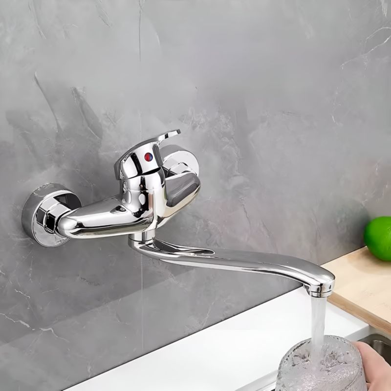 DELVANT CONSE kuchyňská baterie, nástěnná baterie s dlouhým výtokem, chromový dřez, 1 ks.