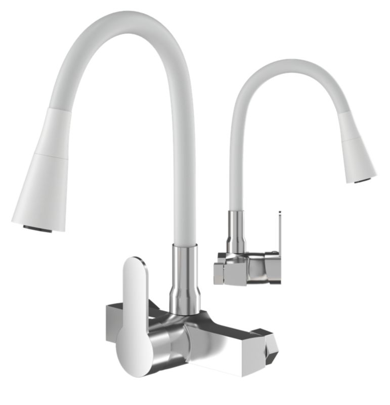 Flexibilní nástěnná kuchyňská baterie Granitan Flexo White pro dřez 1 ks.