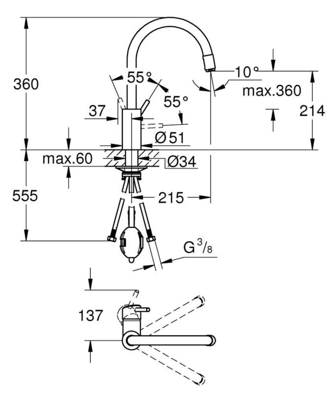 Grohe Concetto chromová starlight kuchyňská baterie s výsuvným výtokem, 360 ot., 1 ks.
