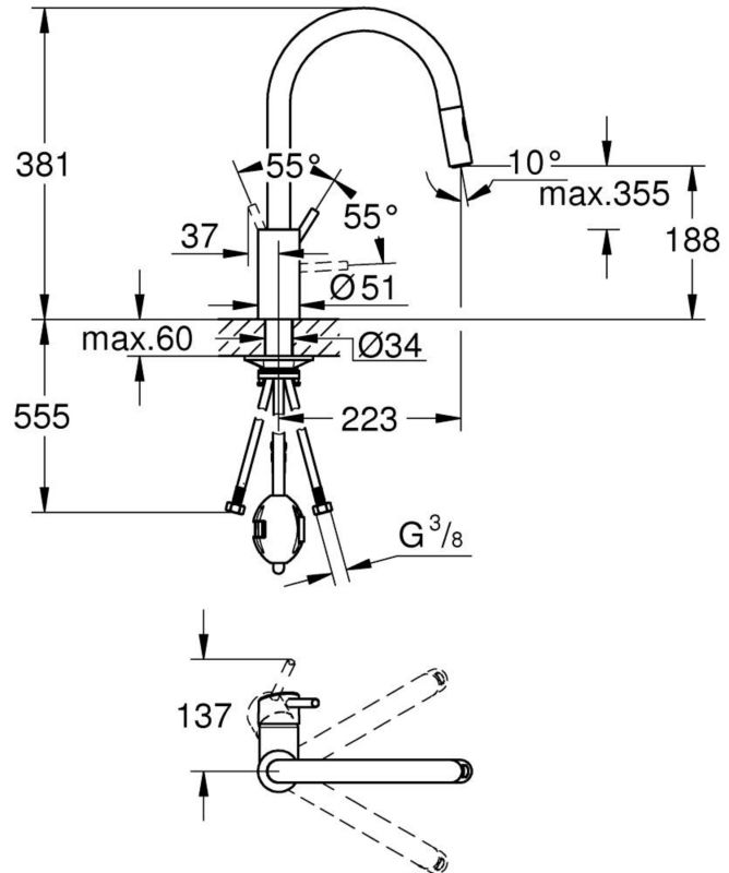 Grohe Concetto starlight chromová kuchyňská baterie, vysoký výtok, výsuv, 1 ks.
