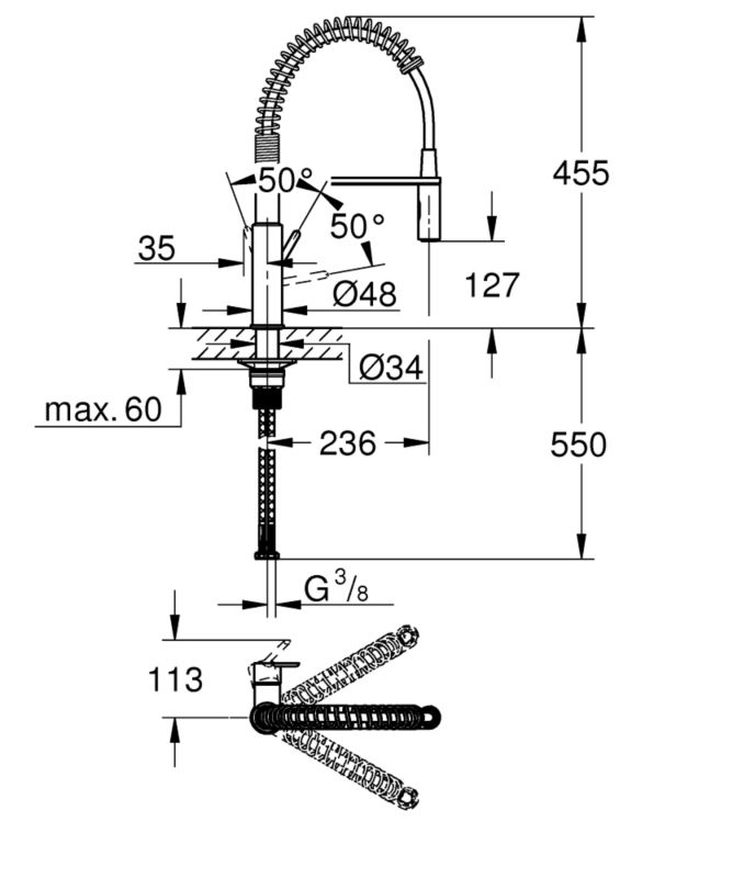 Grohe Get chromová kuchyňská baterie stojánková, 360 ot., 1 ks.