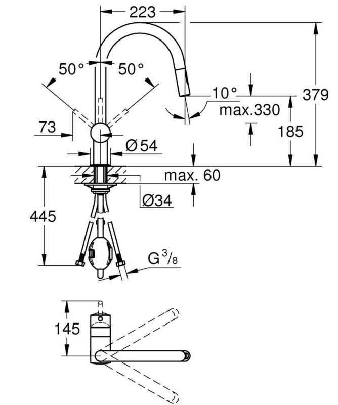 Kuchyňská baterie Grohe Minta chrom 360, otočná, výsuvná, 1 ks.