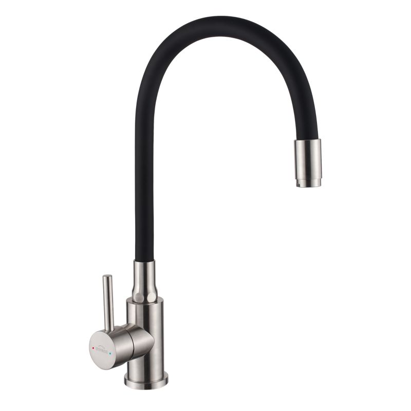 Kuchyňská dřezová baterie Invena s flexibilním výtokem Efi, inox/černá 1 ks.