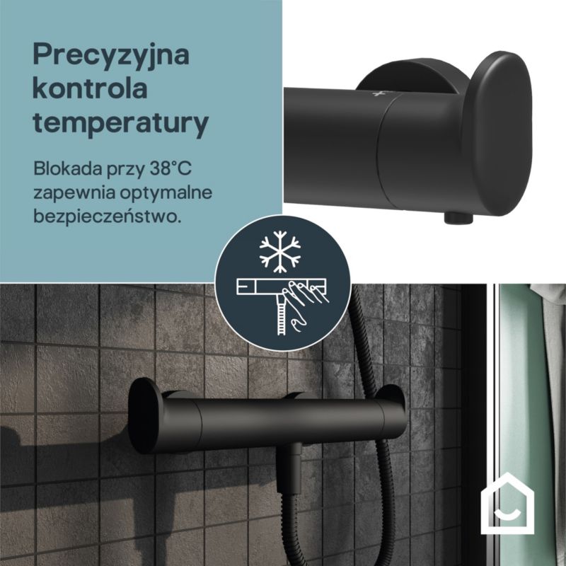 Bateria prysznicowa GoodHome Kentia z termostatem czarna