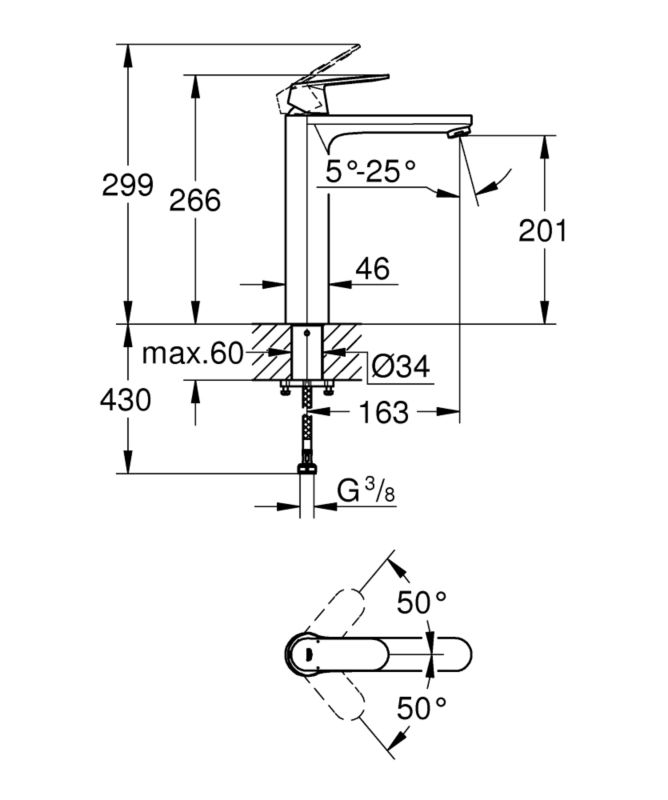 Grohe Eurosmart Cosmopolitan chromová umyvadlová jednopáková baterie, SilkMove, Water Saving 1 ks.